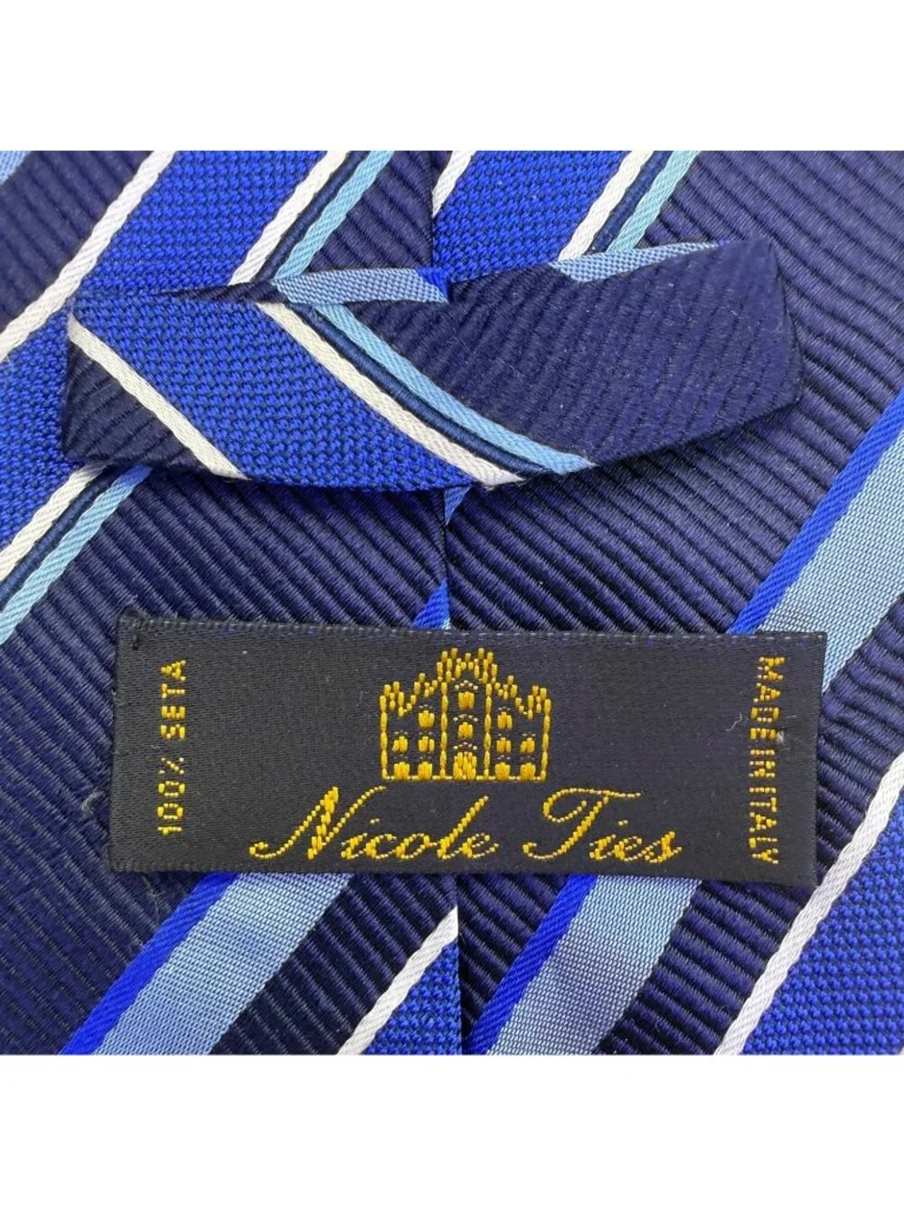 Nicole Ties Mens Blue Striped Silk Necktie Made In Italy Elegant Business Access